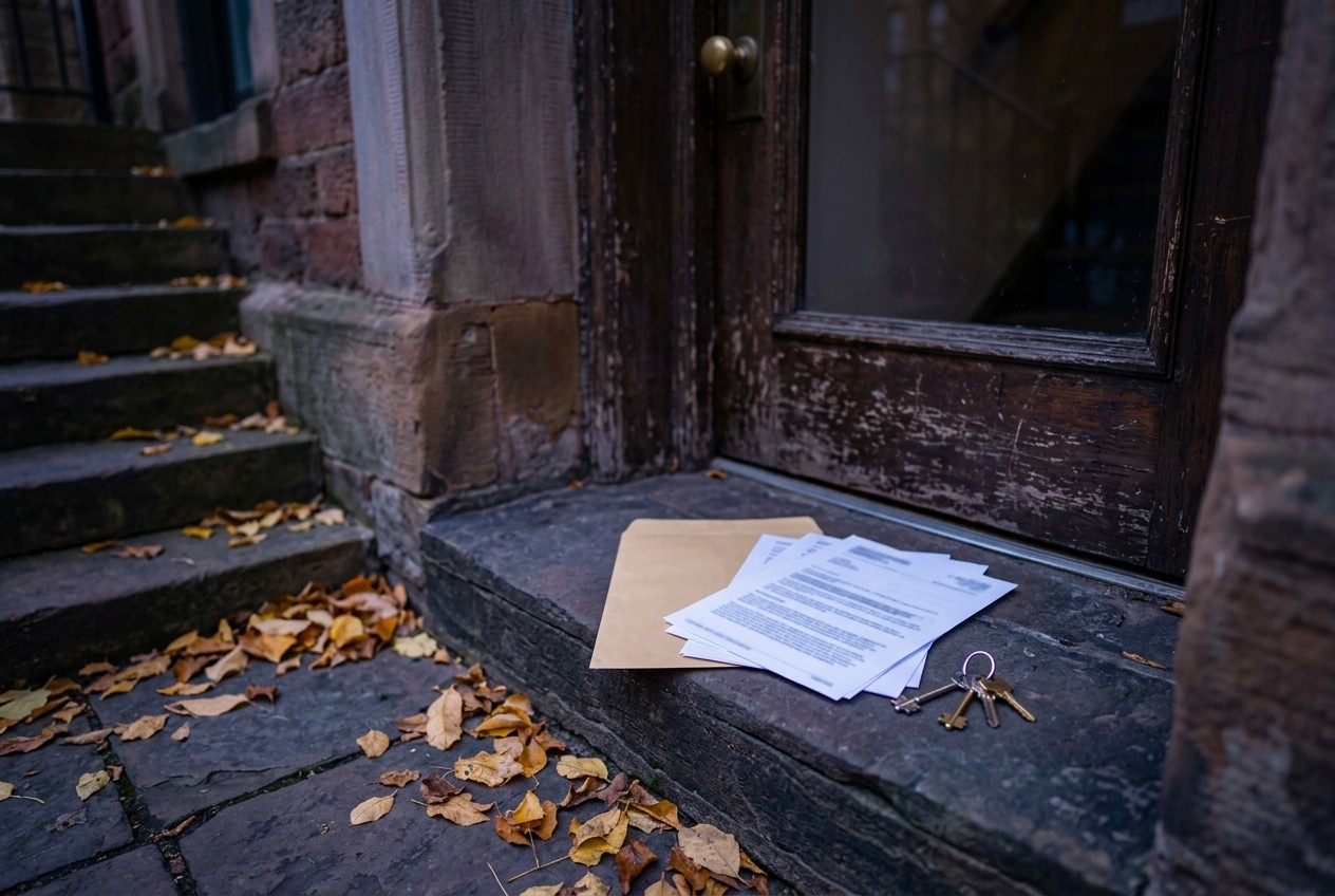 Unopened correspondence left at a residential doorstep