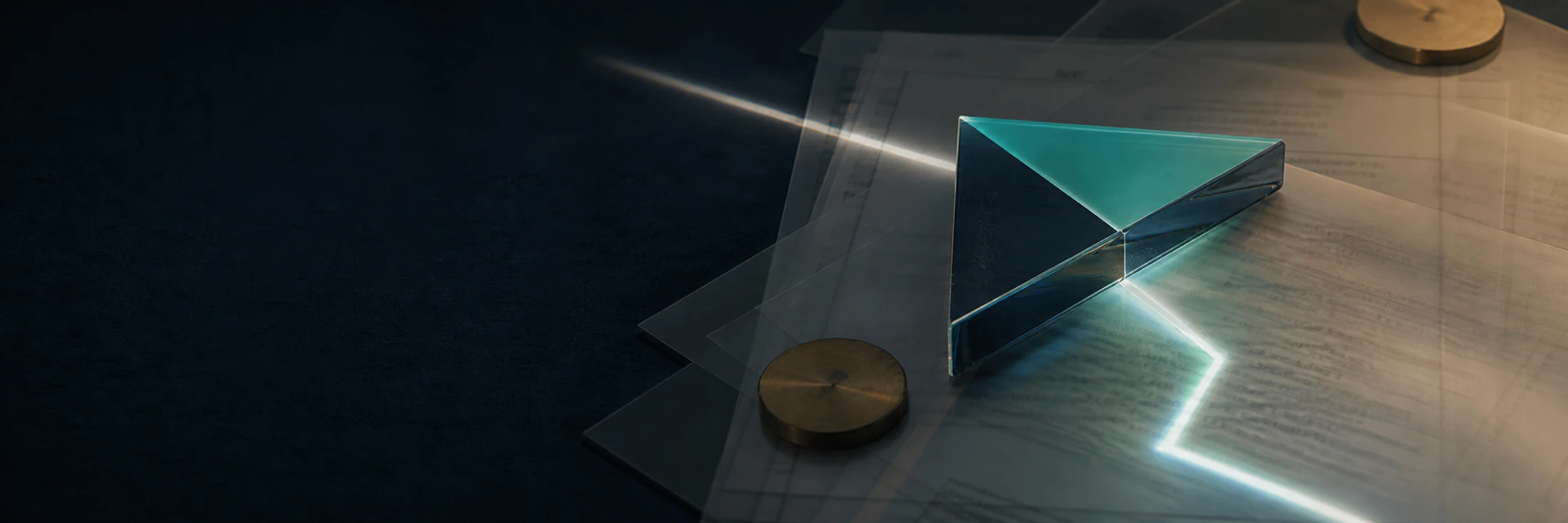 A prism turning dense legal pages into one clear line